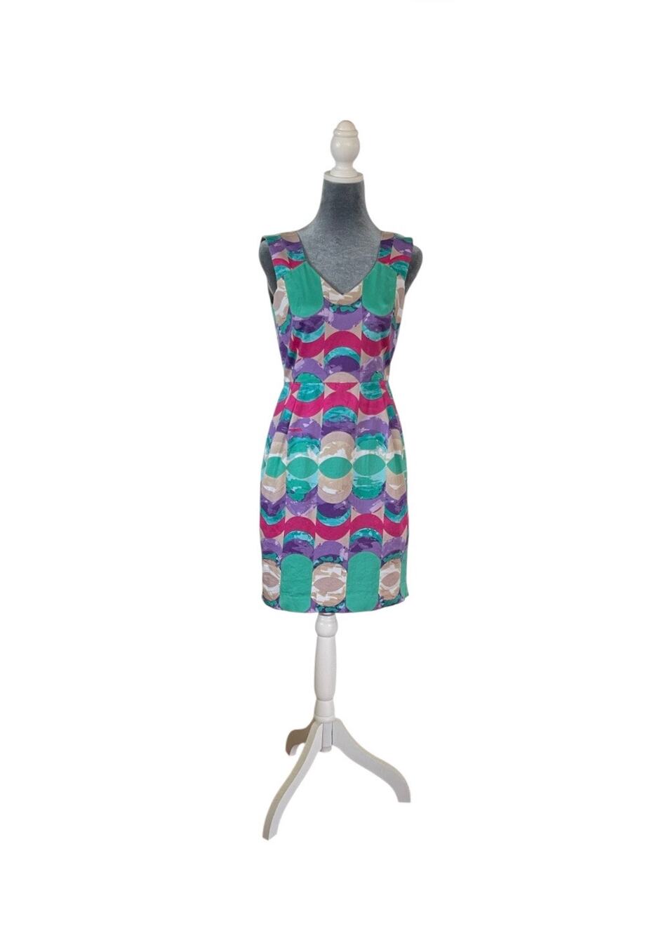 Donna Morgan Boho Artsy Geometric Print Midi Dress Retro Style Size 2